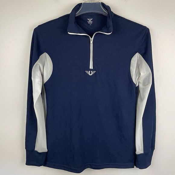 TuffRider Ventilated Technical Long Sleeve Equestrian Sport Shirt Size L Navy - Picture 1 of 10
